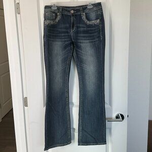 Grace in LA Blue Western Embellished Easy Fit Bootcut Jeans